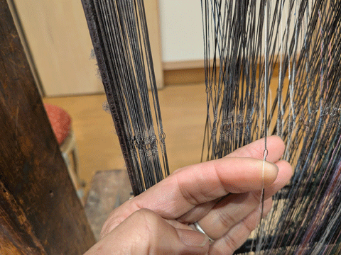 三重県伝統工芸品市木木綿経糸の準備　三重県熊野市向井ふとん店