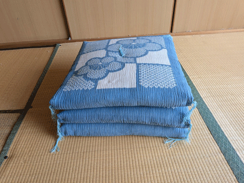 使わなくなった座布団を打ち直してお昼寝布団に作り替え　三重県伝統工芸品市木木綿織元向井ふとん店